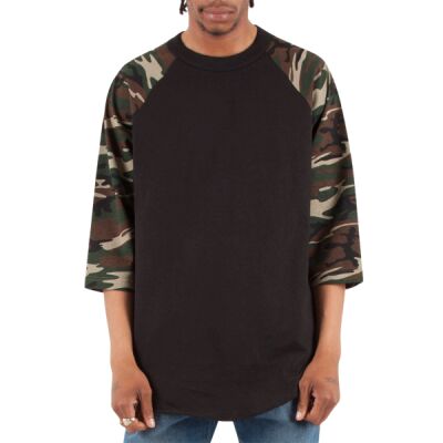 Unisex Three-Quarter Sleeve Camo Raglan T-Shirt Thumbnail