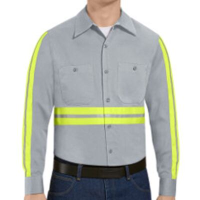 Men's Tall Enhanced Visibility Long Sleeve Cotton Work Shirt Thumbnail