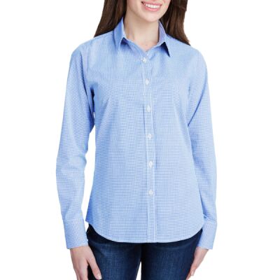 Ladies' Microcheck Gingham Long-Sleeve Cotton Shirt Thumbnail